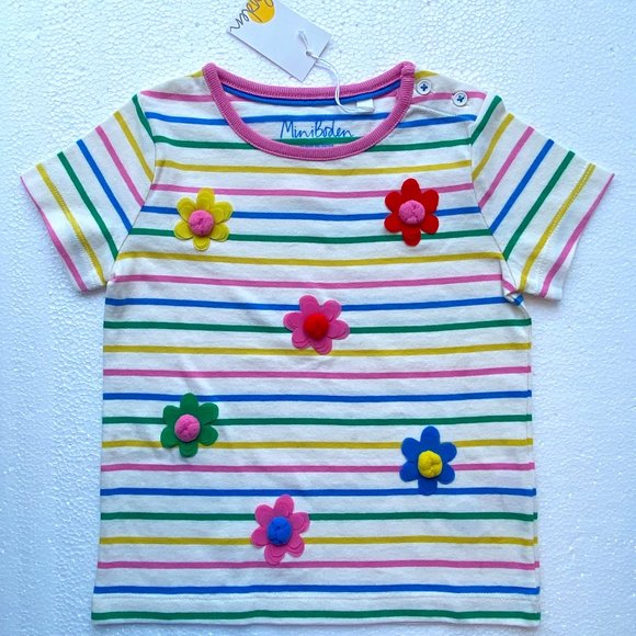 NWT Mini Boden Pom Pom Flutter Tee Shirt - Picture 1 of 6